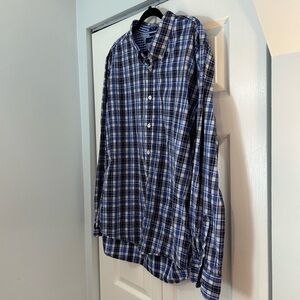 Tommy Hilfiger Men’s Slim Fit Plaid Button Down Shirt Blue Size XL